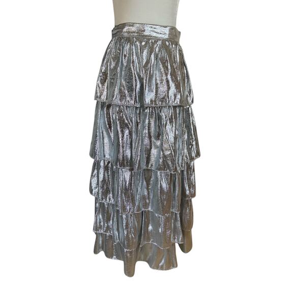 NWT Antonio Melani x Born on Fifth Aurelia Metallic Tiered Ruffle Skirt - Picture 5 of 10